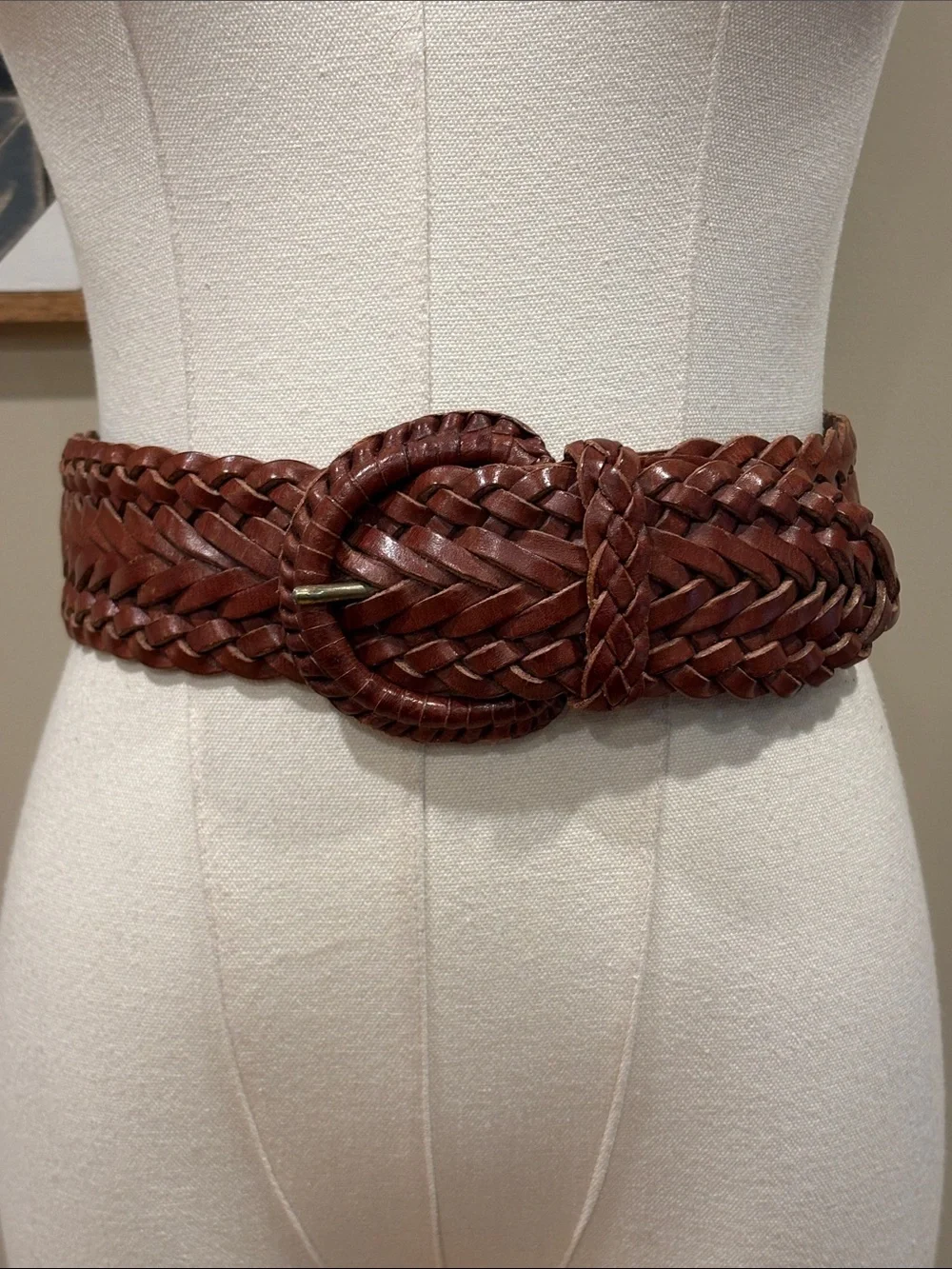 Vintage Ralph Lauren 80s Braided Brown Wide Leather Belt Made in England size 26